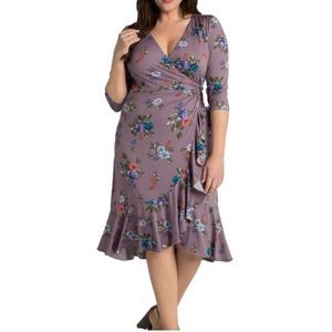 Kiyonna | Women’s 4x Lavender Purple Floral Short Sleeve Wrap Midi Dress